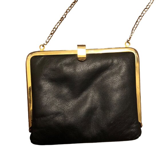 Vintage Solid Black Gold Hardware Crossbody Clutch - Picture 2 of 11